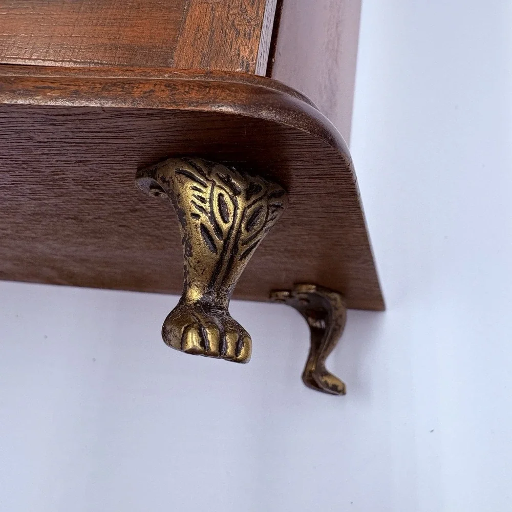 French Provincial Style Wooden Jewelry Armoire Chest Box Case Gold Glass Doors